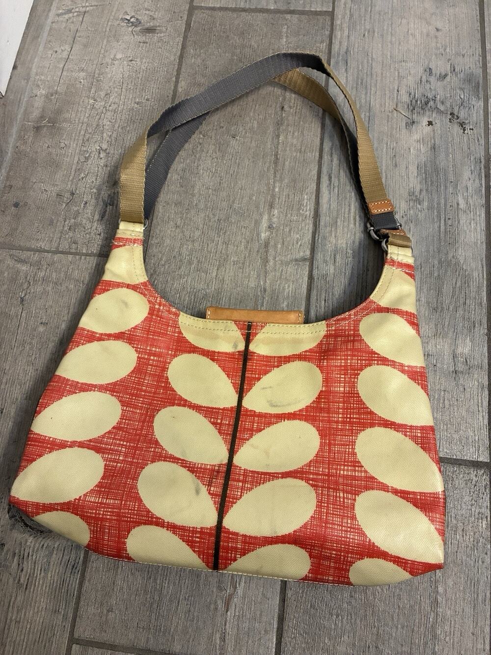 Orla Kiely Red Stem Laminated Canvas Shoulder Bag Tote Handbag Flaw
